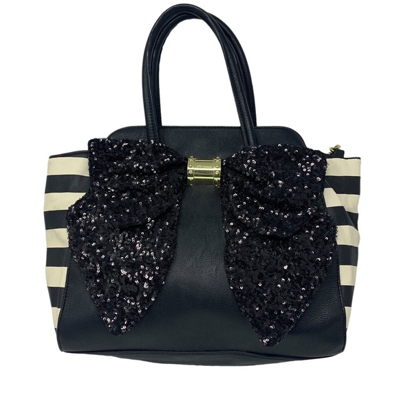 Betsy Johnson Purse Black Sequin Bow |Detachable Crossbody Strap / Handbag| - Picture 5 of 11